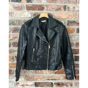 Topshop Black Faux Leather Moto Jacket, 6